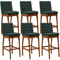Kit 06 Banquetas Altas Para Cozinha Sala de Jantar Fixa Mila B04 Linho
