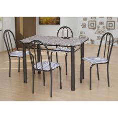 Conjunto de Mesa com 4 Cadeiras Sara Craqueado Preto e Linho