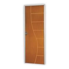 Kit Porta de Madeira Decorada 212x75cm com Batente de Alumínio 3,6cm Cantareira MGM Mogno