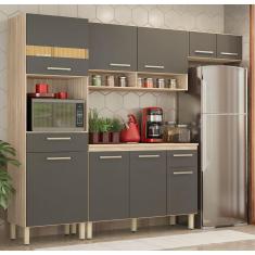 Cozinha Compacta 09 Portas 02 Gavetas Dama com Balcão Dama Avena Grafito Demóbile 