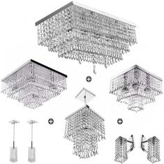 Kit 8 Peças Lustre Luminária Pendente Arandela Cristal Acr.