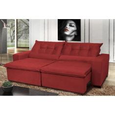 Sofá Montenegro 2,22 Mts Retrátil, Reclinável Com Molas E 2 Almofadas Lombar Tecido Suede Vermelho