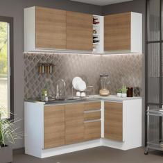 Cozinha Completa de Canto Madesa Glamy 269001 com Armário e Balcão (sem Tampo e Pia) - Branco/rustic