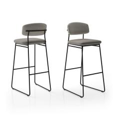 Banqueta Alta para Bancada Sala de Jantar Encosto e Assentos Estofados Linha Jaraguá Preto Fosco/Cinza Mesclado