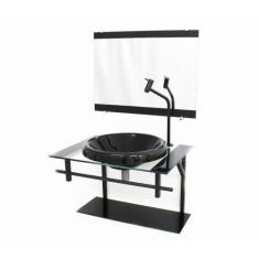 Gabinete Com Cuba Para Banheiro De Vidro 60Cm - Preto - Cubas E Gabine