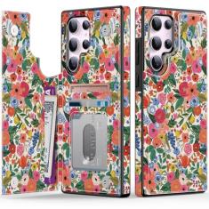 Goodon Capa carteira para Samsung Galaxy S23 Ultra - Capa flip de couro com design floral moderno, 3 compartimentos para cartão e função de suporte, capa protetora de telefone para mulheres e meninas