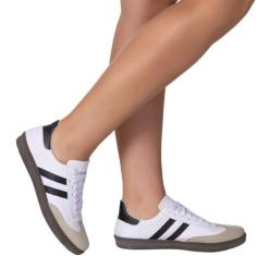 Tênis Casual Flat Feminino Moda Conforto Branco Preto - classek, Branc