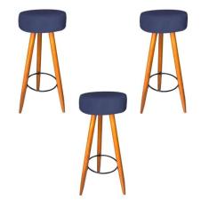 Kit 03 Banqueta Alta Flora Pés Palito em Madeira Caramelo  Bar Bistrô 