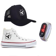 Tênis Star Boné E Relógio Kit Do Naruto Selo - Milene Store, Branco, 3