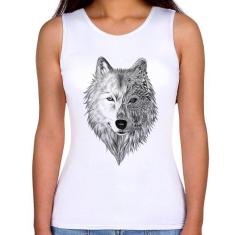 Regata Feminina Lobo Mandala - Foca na Moda, Branco, GG