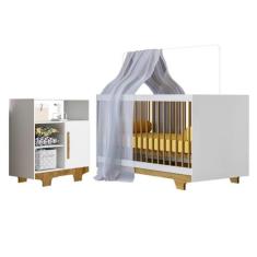Quarto de Bebê com Berço Mini Cama Flocos e Cômoda 100% Mdf 1 Porta 3 