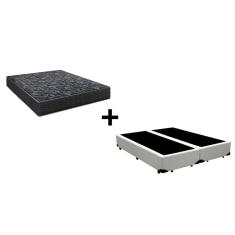 Cama Box Queen 158 Bipartido Tecido Sintético Branco com Colchão Lisboa Espuma D28 Preto