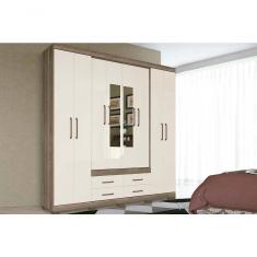 Guarda Roupa Casal 8 Portas E 4 Gavetas C/ Espelho E Pés Nápoles Ébano - Santos Andirá