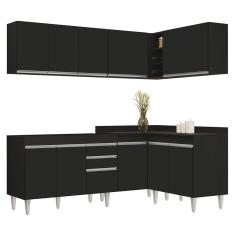 Armário De Cozinha Modulado De Canto 6 Peças Cp28 Balcão Sem Tampo Preto