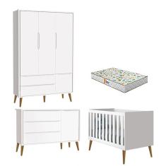 Quarto De Bebê 3 Portas Theo Branco Pés Amadeirados Com Colchão Gazin ? Reller