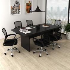 Kit 7 Peças com Uma Mesa de Reunião e 6 Cadeiras de Escritório Tela Mesh Espresso Móveis Preto
