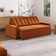 Sofá Cama Retrátil e Reclinável 4 Lugares 240cm em Veludo Palmeira Cab