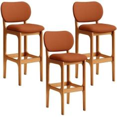 Kit 03 Banquetas Alta Bar Cozinha Sala Jantar Fixa Betta L02 Imbuia Te