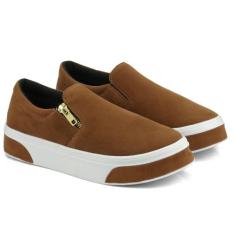 Slip On Feminino em Camurça Com Solado Antiderrapante Tênis Casual Con