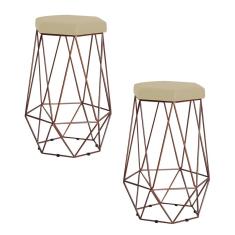 Kit 2 Banqueta Decorativa Rubel Base Bronze Veludo Bege - Gran Belo