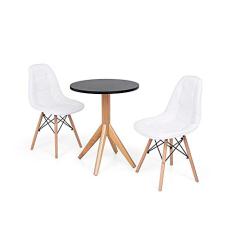 Conjunto Mesa de Jantar Maitê 60cm Preta com 2 Cadeiras Charles Eames Botonê - Branca