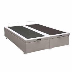 Base Box Baú Casal Bipartido Santo Box Sintético Branco 47x138x188