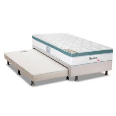 Cama Box c/Auxiliar Solteiro: Colchão Herval MasterPocket Meditare + Base CRC Courano Branco(88x188)