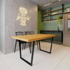 Mesa Industrial para Ambiente Biofílico Madeira Maciça Lanna com Ferragem 1,50m Preto