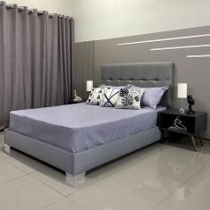 Cama Reforçada Com Cabeceira Berlim Linho Cinza Rbl Casal 1,40 X 1,90