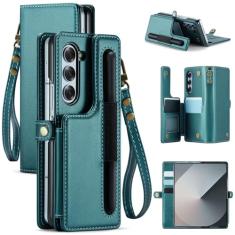 HAII Capa para Samsung Galaxy Z Fold 6, carteira multifuncional feminina e masculina com suporte, bloqueio RFID, fecho magnético, suporte para cartões, compartimentos para dinheiro, suporte para