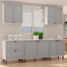 Cozinha Completa 5 Peças 3 Balcões 2 Armários Aéreos Iluminata Branco/Cinza