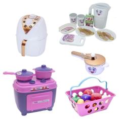 Cozinha Menina Brinquedo Fogão Mercado Jogo Jantar Kit 30Pç