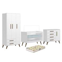 Quarto de Bebe Completo Com Colchão Q Encanto Retrô Branco Qmovi