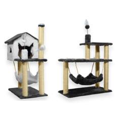 Casa Para Gatos Dois Andares Rede E Brinquedos  Plataforma 3 Andares P