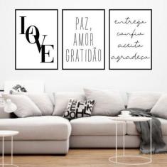 Kit 3 Quadros Decorativos Love Paz e Amor 45x34cm - Quadros On-line, A