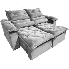Sofá com Molas 2 Lugares Retrátil e Reclinável Santorini Fofíssimo Tecido Veludo 180cm Cor Cinza