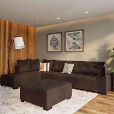 Sofá de Canto 5 Lugares com Chaise Esquerdo Urupema Suede Café