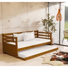Sofá Cama Rústico Madeira Enjoy com Auxiliar e 2 Colchões - Imbuia