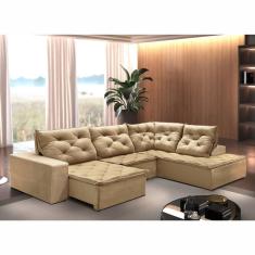 Sofá De Canto Com Chaise 4 Lugares M136 Veludo/Bege