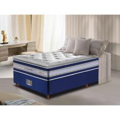 Conjunto Cama Box Solteiro De Molas Ensacadas D33 Com Pillow Top Cama Inbox Select 88x188x71 Azul