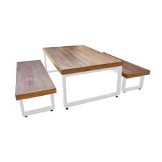 Mesa Industrial Para Jardim Infantil Bernardo 120x70cm Com 2 Bancos Industriais Base Branca Preto