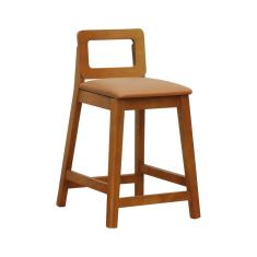 Banqueta Média River Madeira Maciça - Amêndoa Assento Estofado Corano Caramelo
