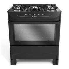 Fogão Mueller Preto Fosco 5 Bocas Com Mesa De Vidro E Acendim