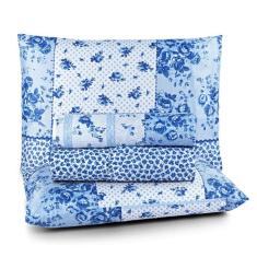 Jogo De Lençol Casal King 4 Peças Estampado Bouti - Bia Enxovais, AZUL