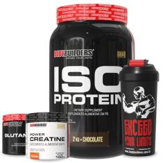 Kit Whey Iso Protein Chocolate 2Kg + Power Creatina 100g + Power Glutamina 100g + Coqueteleira - Bodybuilders
