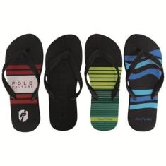 Kit 4 Chinelo Borracha Polo Culture Estampado Antiderrapante Masculino-Masculino