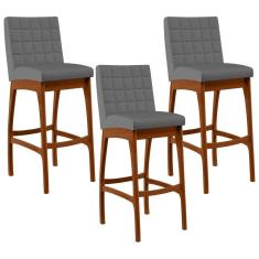 Kit 03 Banquetas Altas Mila Suede Cinza