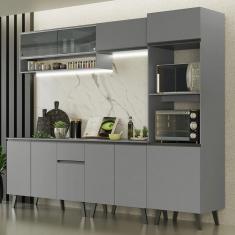 Armário De Cozinha Completa 260cm Cinza Nice 06 Cinza