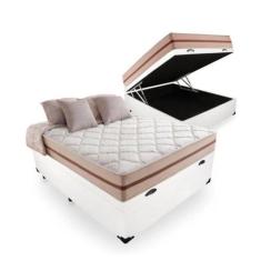 Cama Box Baú Viúva Tecido Sintético Branco com Colchão Pillow Angel Mo
