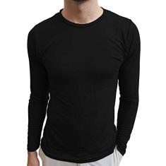 Camiseta Masculina Básica Gola Redonda Manga Longa cor:preto;tamanho:gg